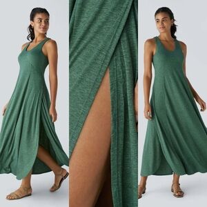 Halara Sleeveless Scoop U Neck Tulip Wrap Split Hem Flowy Casual Maxi Dress